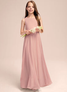 Chiffon A-Line Floor-Length Junior Bridesmaid Dresses Jasmin Scoop With Bow(s) Neck