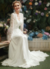 Load image into Gallery viewer, Wedding Dresses Floor-Length Lace Dress A-Line Olive V-neck With Wedding