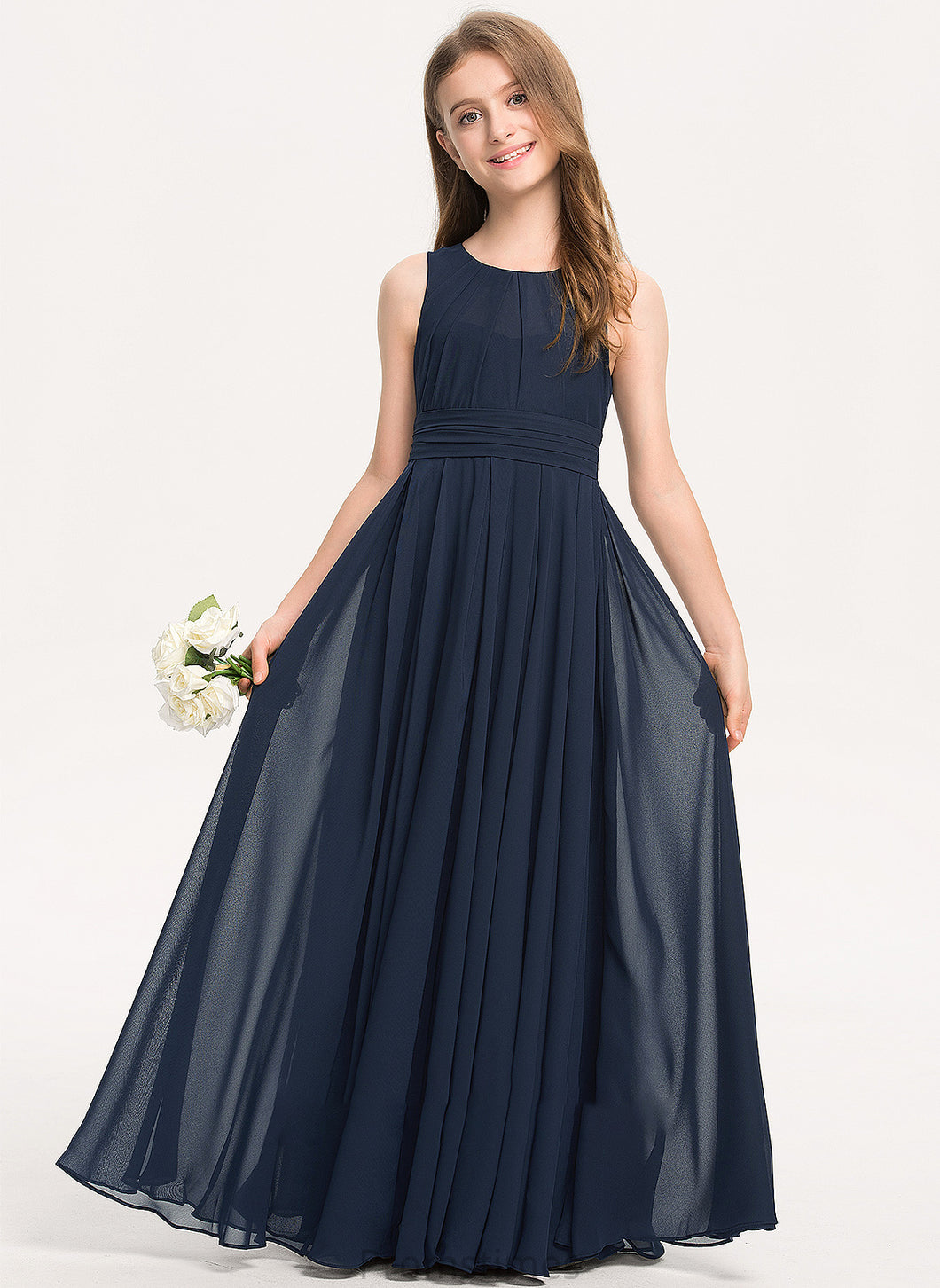 Floor-Length Ruffle Neck A-Line With Junior Bridesmaid Dresses Chiffon Scoop Nita