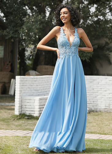 Prom Dresses Floor-Length Lace Brenda A-Line Chiffon V-neck