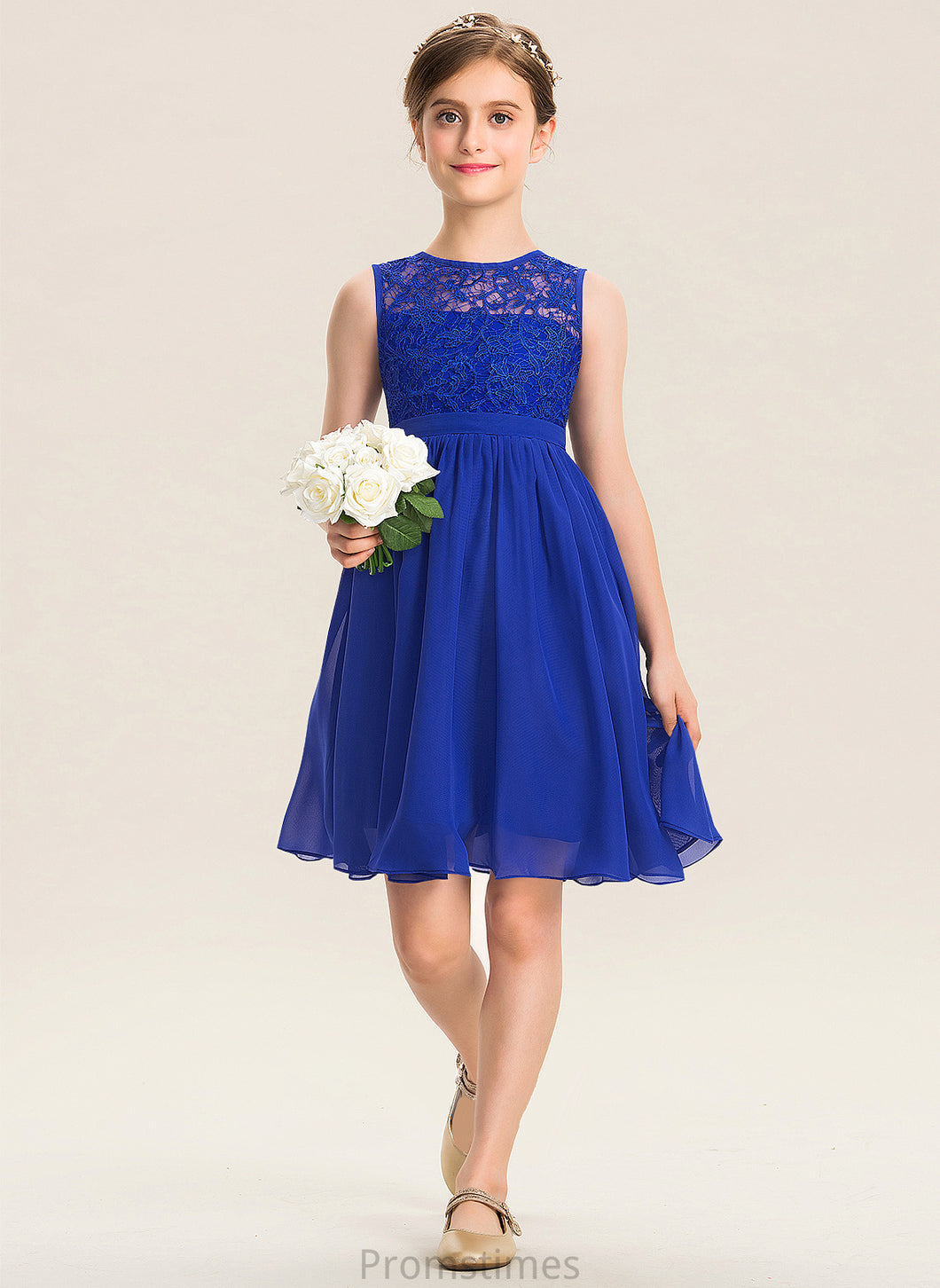 Jimena Scoop A-Line Knee-Length Neck Junior Bridesmaid Dresses Lace Chiffon