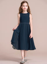 Load image into Gallery viewer, A-Line Tea-Length Scoop Ruffle Neck Chiffon With Michelle Junior Bridesmaid Dresses