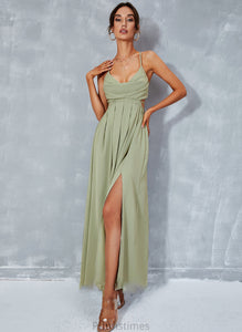 Neck A-Line Cassandra Split With Cowl Prom Dresses Ankle-Length Front