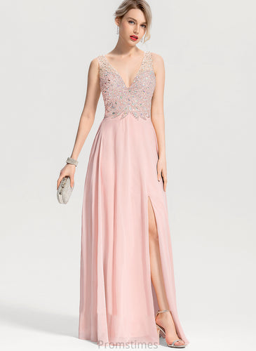 A-Line With Mariah Beading Prom Dresses V-neck Floor-Length Chiffon Sequins