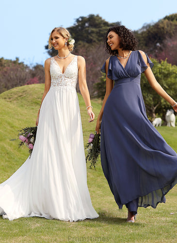 V-neck Beading Dress Chiffon Wedding Wedding Dresses Lace Train Court Sequins A-Line With Barbara