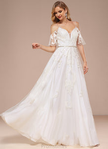 Shoulder Dress Wedding Sequins Beading A-Line Kianna Wedding Dresses Cold Floor-Length Lace Tulle With