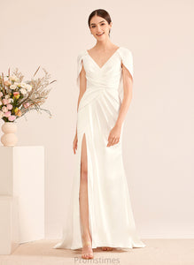 Train Sweep Ruffle V-neck Wedding Dresses Wedding Kaia A-Line Dress With