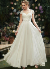 Load image into Gallery viewer, Floor-Length Wedding V-neck Dress A-Line Beading Lace Jordyn Wedding Dresses Sequins With