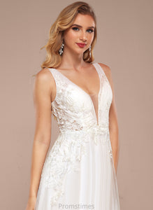 Esther Lace Tulle Sequins V-neck Dress Sweep A-Line Train Wedding With Wedding Dresses