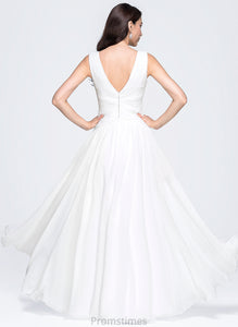 With Pleated Ava V-neck Floor-Length Chiffon A-Line Dress Wedding Dresses Wedding