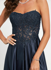 Lace A-Line Satin Sweetheart With Carina Sweep Train Prom Dresses