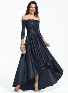 Sequins A-Line Asymmetrical Satin Ruffle With Prom Dresses Off-the-Shoulder Evelyn