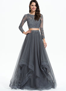 Tulle Floor-Length Prom Dresses Scoop Jaylee Ball-Gown/Princess Neck With Beading Sequins