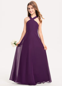 V-neck Lea A-Line Chiffon Floor-Length Junior Bridesmaid Dresses