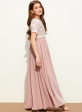 Load image into Gallery viewer, Junior Bridesmaid Dresses Lace Patience Floor-Length A-Line Scoop Neck Chiffon