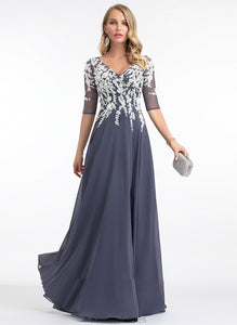 Split With V-neck Chiffon Averie Front Floor-Length Sequins Prom Dresses A-Line