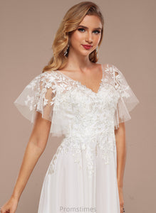 Dress Lace Ruffle A-Line Tulle Wedding Dresses Chasity With V-neck Wedding Asymmetrical