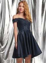 Load image into Gallery viewer, Satin Prom Dresses Off-the-Shoulder Short/Mini With Aliyah A-Line Lace Sequins