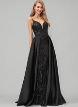 Load image into Gallery viewer, V-neck A-Line Floor-Length With Simone Prom Dresses Sequins Satin