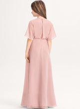 Load image into Gallery viewer, Scoop A-Line Floor-Length Junior Bridesmaid Dresses Neck Leilani Chiffon