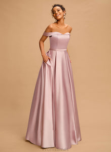 Off-the-Shoulder Floor-Length Satin A-Line Prom Dresses Alejandra