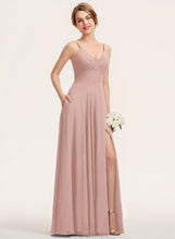 Load image into Gallery viewer, V-neck Ruffle Chiffon Prom Dresses A-Line Amber Floor-Length With