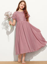 Load image into Gallery viewer, Scoop Chiffon Marlee Lace Tea-Length Neck A-Line Junior Bridesmaid Dresses