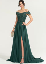 Load image into Gallery viewer, Off-the-Shoulder Chiffon Sequins With Train Front Sweep Split Prom Dresses A-Line Hailey