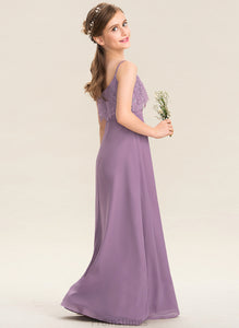 Ashanti Floor-Length Neckline Junior Bridesmaid Dresses Square Lace Chiffon A-Line