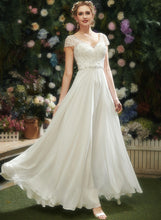 Load image into Gallery viewer, Floor-Length Wedding V-neck Dress A-Line Beading Lace Jordyn Wedding Dresses Sequins With