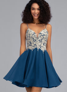 V-neck A-Line Prom Dresses Chiffon Short/Mini Beading Ariana With