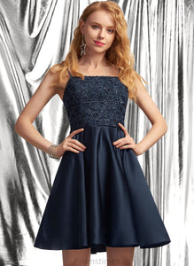 Lace Sequins Prom Dresses Satin With Neckline Kamari Square Short/Mini A-Line