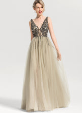 Load image into Gallery viewer, Front V-neck Prom Dresses Sequins Floor-Length Karlie A-Line Split Tulle Beading With