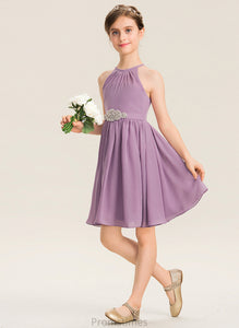 Knee-Length Junior Bridesmaid Dresses Beading A-Line Neck Ruffle Chiffon Lilly With Scoop