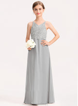 Load image into Gallery viewer, Lace Gertrude Chiffon V-neck A-Line Floor-Length Junior Bridesmaid Dresses