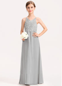 Lace Gertrude Chiffon V-neck A-Line Floor-Length Junior Bridesmaid Dresses