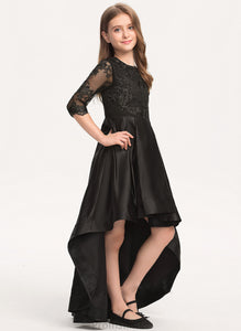 Scoop With Lace Satin Imani Ruffle Junior Bridesmaid Dresses Asymmetrical A-Line Neck