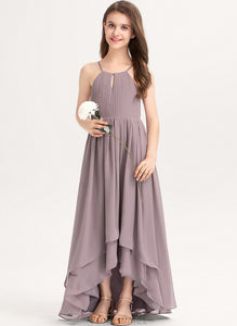 Scoop Ruffle Bow(s) Chiffon Junior Bridesmaid Dresses Asymmetrical Neck Clara With A-Line