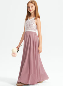 Magdalena Chiffon Lace Floor-Length V-neck A-Line Junior Bridesmaid Dresses