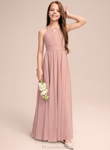 Load image into Gallery viewer, Carolyn Ruffle With Chiffon Scoop A-Line Floor-Length Bow(s) Junior Bridesmaid Dresses Neck