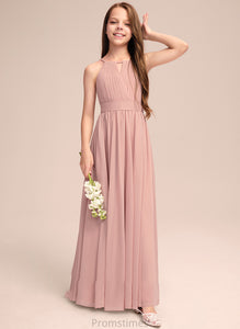 Carolyn Ruffle With Chiffon Scoop A-Line Floor-Length Bow(s) Junior Bridesmaid Dresses Neck