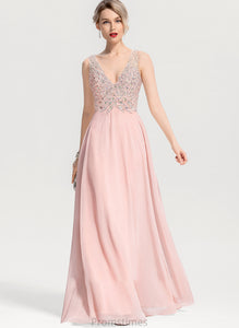 Chiffon With Beading Sequins A-Line Split Georgia Front V-neck Floor-Length Prom Dresses