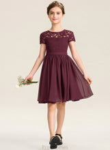 Load image into Gallery viewer, With Neck Junior Bridesmaid Dresses Chiffon A-Line Knee-Length Scoop Mignon Lace Bow(s)