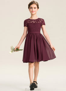 With Neck Junior Bridesmaid Dresses Chiffon A-Line Knee-Length Scoop Mignon Lace Bow(s)