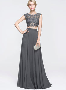 Beading Floor-Length Neck Anabelle Prom Dresses Sequins Chiffon A-Line With Scoop