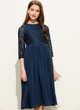 Load image into Gallery viewer, A-Line Anaya Tea-Length Lace Chiffon Neck Junior Bridesmaid Dresses Scoop