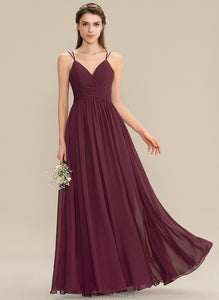 Lace With V-neck Floor-Length Prom Dresses Ruffle Ashlyn A-Line Chiffon