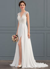 Load image into Gallery viewer, Train A-Line With Front Wedding Sweep Dress Wedding Dresses Kallie V-neck Chiffon Split