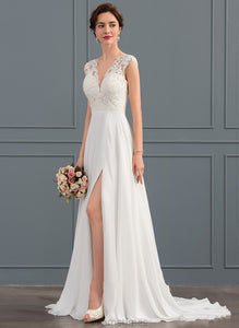 Train A-Line With Front Wedding Sweep Dress Wedding Dresses Kallie V-neck Chiffon Split