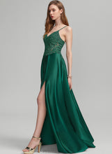 Load image into Gallery viewer, A-Line Front V-neck Split Floor-Length With Annabella Prom Dresses Satin